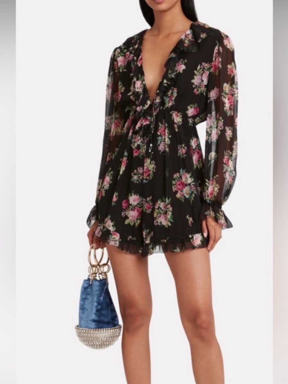 Zimmermann Black Mini Dress with Pink Floral Print